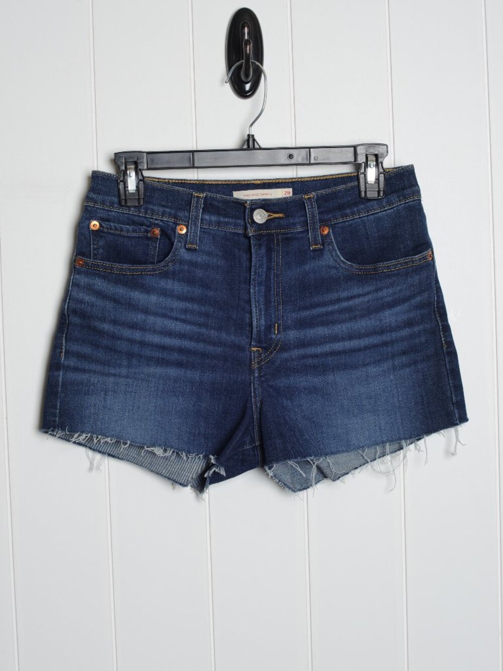 Levi's High Rise Raw Hem Denim Shorts Women's size 28 Dark Wash